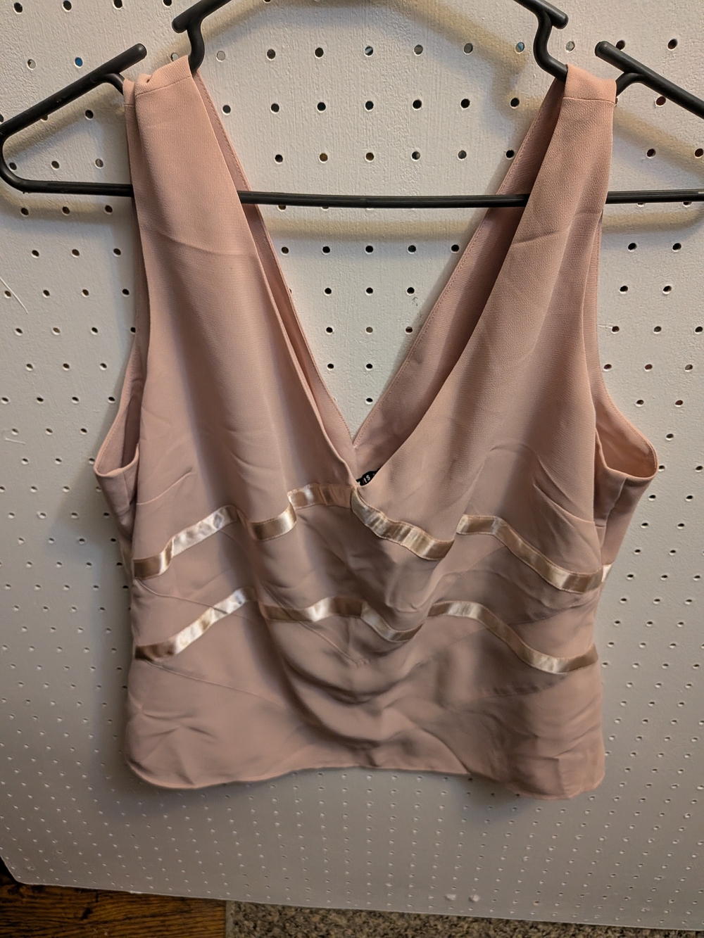Axcess Blush Pink V-Neck Satin Trim Sleeveless Blouse